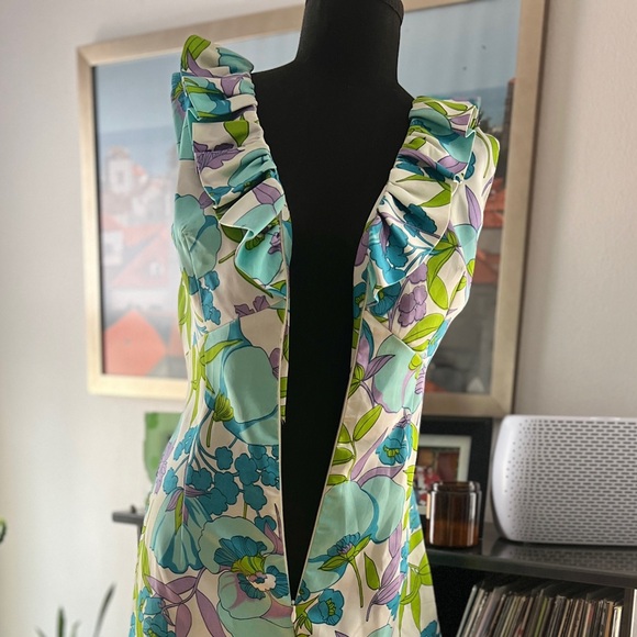 60s/70s jumpsuit with ruffled contoured neckline and full frontal zipper sz M/L - Picture 7 of 9